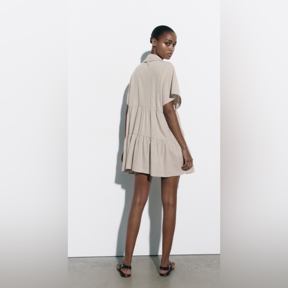 ZARA LACE TRIM LINEN BLEND MINI DRESS, SIZE S - Picture 3 of 12